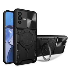Custodia per telefono con supporto magnetico scorrevole Camshield per vivo V23 5G / S12 5G CD Texture (nero)