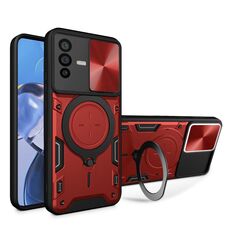 Custodia per telefono con supporto magnetico scorrevole Camshield per vivo V23 5G / S12 5G CD Texture (rosso)