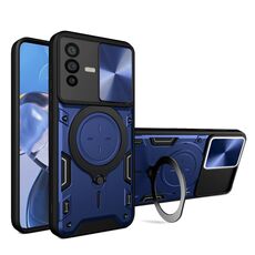 Custodia per telefono con supporto magnetico scorrevole Camshield per vivo V23 5G / S12 5G CD Texture (blu)