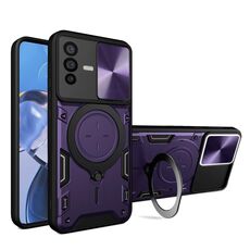Custodia per telefono con supporto magnetico scorrevole Camshield per vivo V23 5G / S12 5G CD Texture (viola)