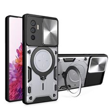 Custodia per telefono con supporto magnetico scorrevole Camshield per vivo V23e 4G / 5G Global CD Texture (argento)