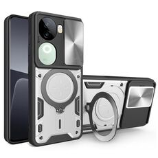 Custodia per telefono con supporto magnetico scorrevole Camshield per vivo iQOO Z9s 5G CD Texture (argento)