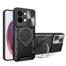Custodia per telefono con supporto magnetico scorrevole Camshield per vivo Y28 4G CD Texture (nero)