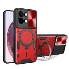 Custodia per telefono con supporto magnetico scorrevole Camshield per vivo Y28 4G CD Texture (rosso)