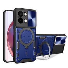 Custodia per telefono con supporto magnetico scorrevole Camshield per vivo Y28 4G CD Texture (blu)