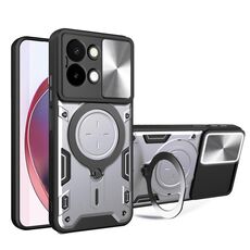 Custodia per telefono con supporto magnetico scorrevole Camshield per vivo Y28 4G CD Texture (argento)