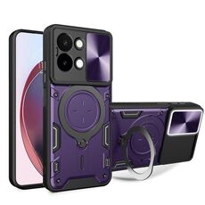 Custodia per telefono con supporto magnetico scorrevole Camshield per vivo Y28 4G CD Texture (viola)