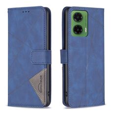 Per Motorola Moto G35 Custodia per telefono in pelle con fibbia magnetica e trama a rombi (blu)