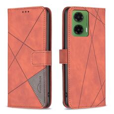Per Motorola Moto G35 Custodia per telefono in pelle con fibbia magnetica e trama a rombi (marrone)
