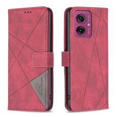 Per Motorola Moto G55 Custodia per telefono in pelle con fibbia magnetica e trama a rombi (rosso)