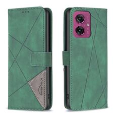 Per Motorola Moto G55 Custodia per telefono in pelle con fibbia magnetica e trama a rombi (verde)