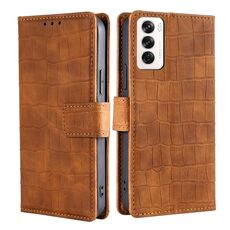 Per OPPO Reno12 5G Custodia per telefono in pelle con chiusura magnetica in coccodrillo Global Skin Feel (marrone)