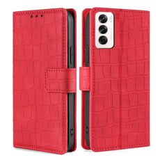 Per OPPO Reno12 5G Custodia per telefono in pelle con chiusura magnetica in coccodrillo Global Skin Feel (rosso)