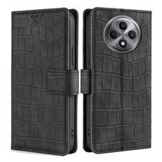 Per OPPO Reno12 F 5G Custodia per telefono in pelle con chiusura magnetica in coccodrillo (nero)