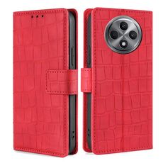 Per OPPO Reno12 F 5G Custodia per telefono in pelle con chiusura magnetica in coccodrillo (rosso)