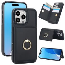 Per iPhone 16 Pro Custodia per telefono con anello porta carte antifurto RFID (nero)