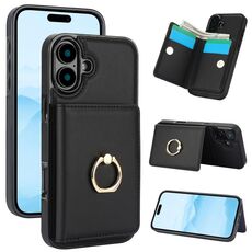 Per iPhone 16 Plus Custodia per telefono con anello porta carte antifurto RFID (nero)