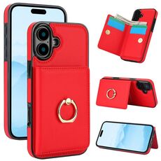 Per iPhone 16 Custodia per telefono con anello porta carte antifurto RFID (rosso)