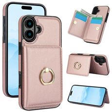 Per iPhone 16 Custodia per telefono con anello porta carte antifurto RFID (oro rosa)