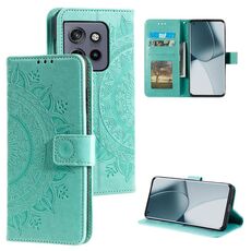 Per Motorola Edge 50 Neo Totem Flower Custodia in pelle goffrata con cordino (verde)