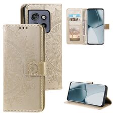 Per Motorola Edge 50 Neo Totem Flower Custodia in pelle goffrata con cordino (oro)