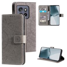Per Motorola Edge 50 Neo Totem Flower Custodia in pelle goffrata con cordino (grigio)