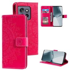 Per Motorola Edge 50 Neo Totem Flower Custodia in pelle goffrata con cordino (rosso)