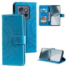 Per Motorola Edge 50 Neo Totem Flower Custodia in pelle goffrata con cordino (blu)