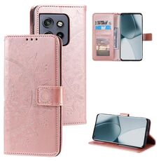 Per Motorola Edge 50 Neo Totem Flower Custodia in pelle goffrata con cordino (oro rosa)