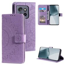 Per Motorola Edge 50 Neo Totem Flower Custodia in pelle goffrata con cordino (viola)