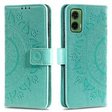Per Motorola Moto G35 Custodia in pelle goffrata con fiore Totem con cordino (verde)