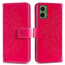 Per Motorola Moto G35 Custodia per telefono in pelle goffrata con fiore Totem con cordino (rosso)