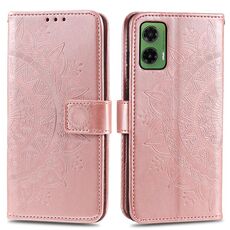 Per Motorola Moto G35 Custodia in pelle goffrata con motivo a fiori Totem con cordino (oro rosa)