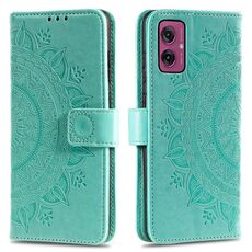 Per Motorola Moto G55 Custodia in pelle con motivo Totem Flower e cordino (verde)