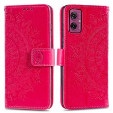 Per Motorola Moto G55 Custodia in pelle con motivo Totem Flower e cordino (rosso)