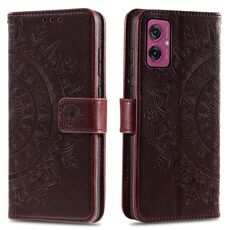 Per Motorola Moto G55 Custodia in pelle goffrata con motivo a fiori Totem con cordino (marrone)
