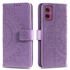 Per Motorola Moto G55 Custodia in pelle goffrata con motivo a fiori Totem con cordino (viola)
