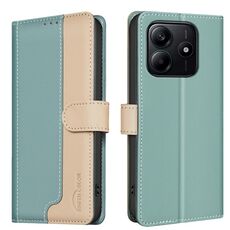 Per Redmi Note 14 5G Custodia per telefono in pelle antifurto RFID abbinata ai colori (verde)