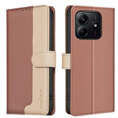 Per Redmi Note 14 5G Custodia per telefono in pelle antifurto RFID abbinata ai colori (marrone)