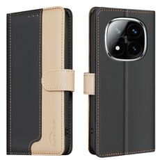 Per Redmi Note 14 Pro 5G / Note 14 Pro+ 5G Custodia per telefono in pelle antifurto RFID abbinata ai colori (nera)