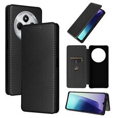 Per Redmi 14C Custodia in pelle con texture in fibra di carbonio (nero)