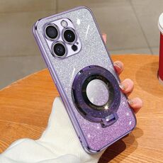 Per iPhone 16 Pro Max Custodia per telefono in TPU con supporto rotondo glitterato sfumato placcato (viola)