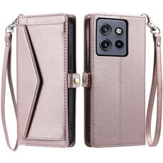 Per Motorola Edge 50 Neo Portafoglio Multi-Slot per Scheda Custodia in Pelle per Telefono con Lanyard (Oro Rosa)