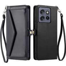 Per Motorola Edge 50 Neo Portafoglio Multi-Slot per Scheda Custodia in Pelle per Telefono con Laccetto (Nero)
