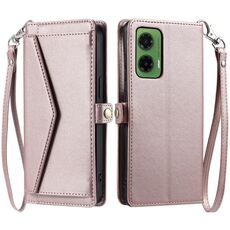 Per Motorola Moto G35 Portafoglio Multi-Slot per Scheda Custodia in Pelle per Telefono con Laccetto (Oro Rosa)