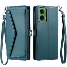 Per Motorola Moto G35 Portafoglio Multi-Slot per Scheda Custodia in Pelle per Telefono con Laccetto (Verde)