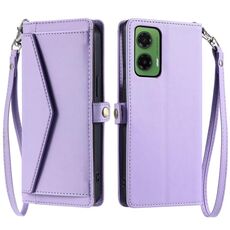 Per Motorola Moto G35 Portafoglio Multi-Slot per Scheda Custodia in Pelle per Telefono con Lanyard (Viola)