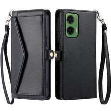 Per Motorola Moto G35 Portafoglio Multi-Slot per Scheda Custodia in Pelle per Telefono con Laccetto (Nero)