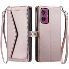 Per Motorola Moto G55 Portafoglio Multi-Slot per Scheda Custodia in Pelle per Telefono con Laccetto (Oro Rosa)