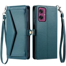 Per Motorola Moto G55 Portafoglio Multi-Slot per Scheda Custodia in Pelle per Telefono con Laccetto (Verde)